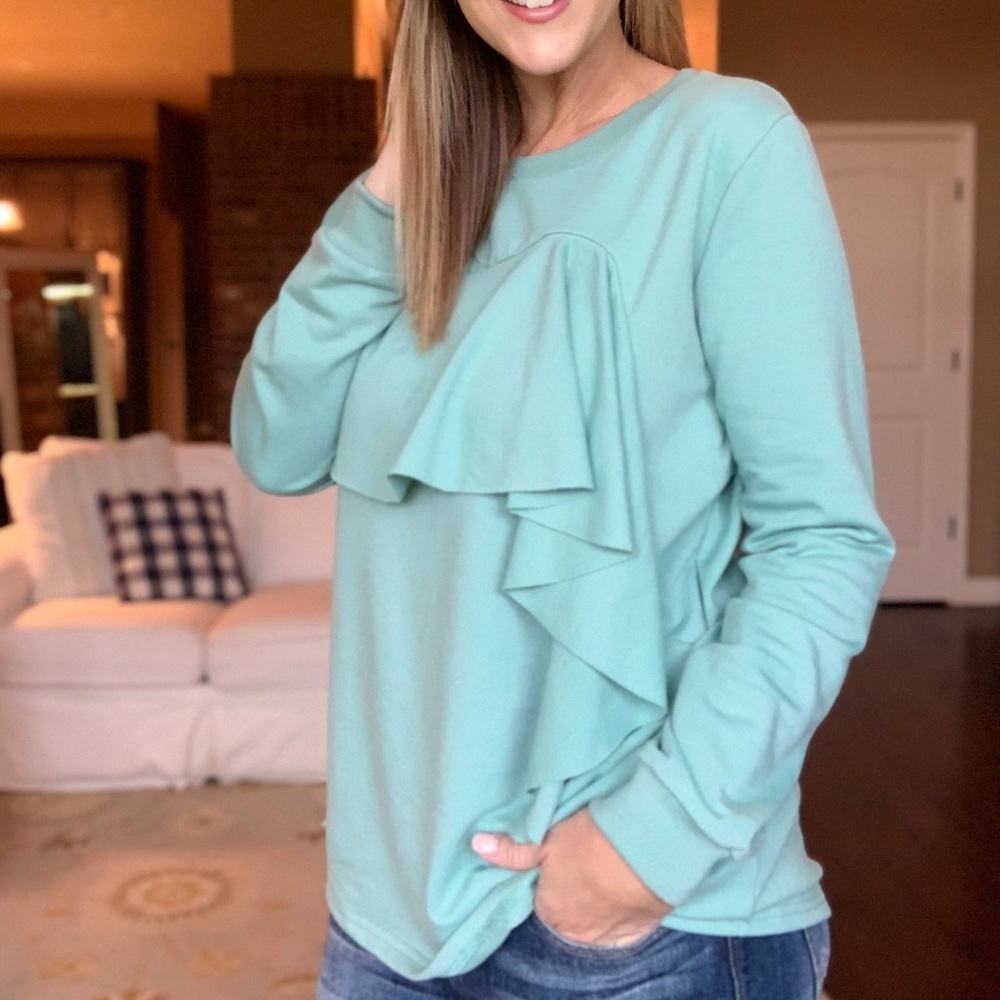 *NEW* Light blue/sage ruffled top with long sleeve